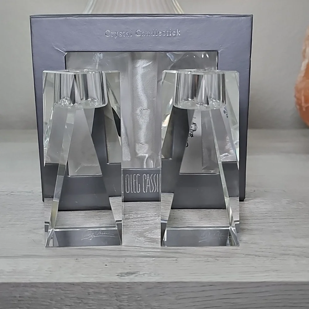 Vintage Y2K Oleg Cassini Brigitte Crystal Taper Candlestick Holders Set 4